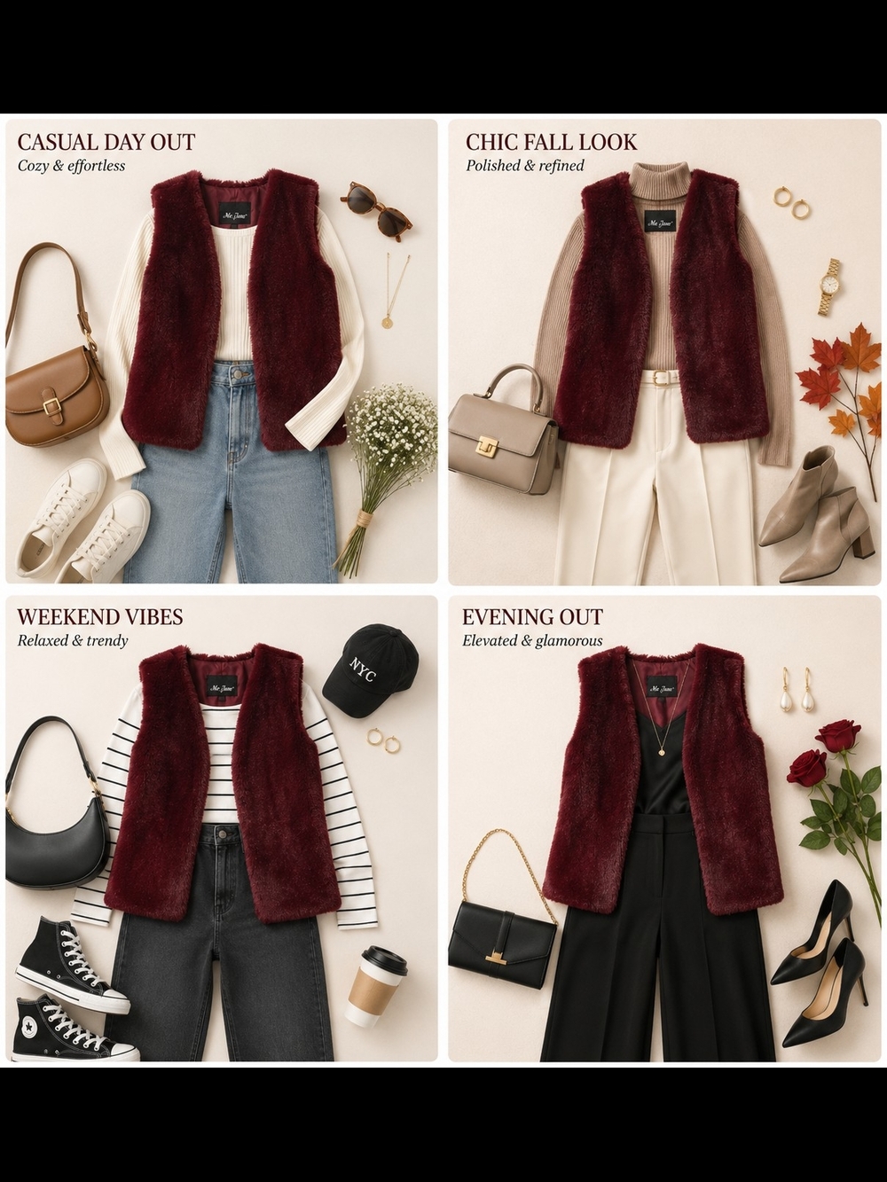 Me Jane Burgundy Faux Fur Vest | Women's Size Large | Soft & Cozy Layering Piece